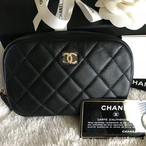 Chanel O Case Black caviar leather with gold hw